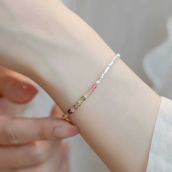 여성 실버 925 컬러 천연석 믹스 투톤 팔찌