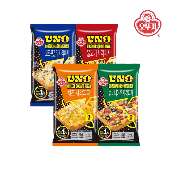 [오뚜기] UNO 사각피자 콤비네이션 120g x 1개+치즈 91g x 1개+불고기 99g x 1개+고르곤졸라 91g x 1개