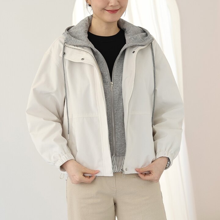 [웬디즈갤러리]조슈아 이중 배색 후드 점퍼 /여성 데일리 레이어드 봄 간절기 필수 아우터 UJP103