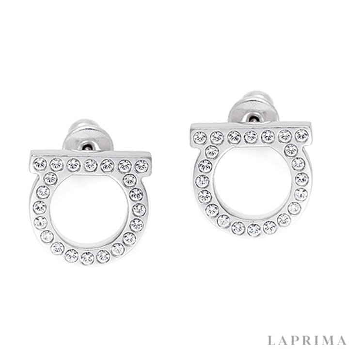 라프리마 [FERRAGAMO] 페라가모 간치니 크리스탈 귀걸이 76-0122 SILVER 696574