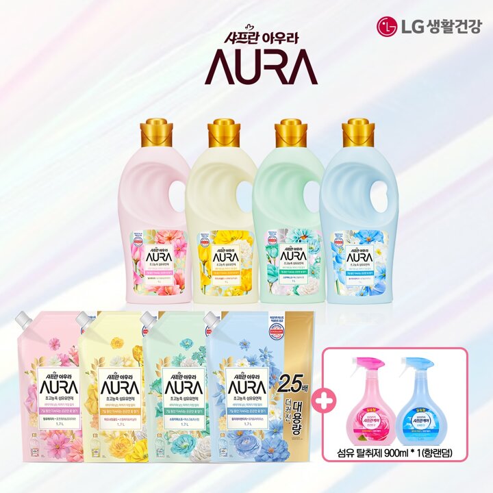 샤프란 아우라 섬유유연제(1Lx4개)+리필(1.7Lx4개)+탈취제900ml