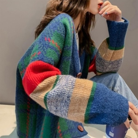[다잇템] 여자 색상 그런지 FW 블록 빅사이즈 폭신 가디건16842562588872