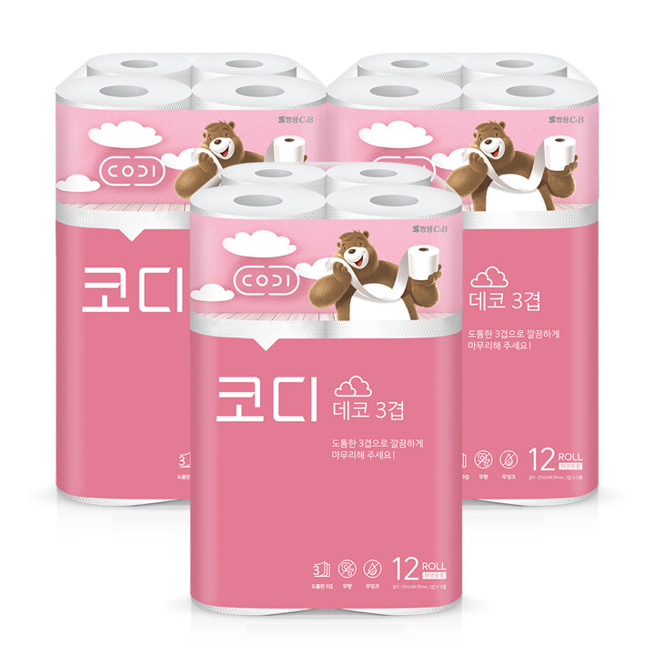 코디 코디 데코 3겹 화장지 27Mx12롤 3팩
