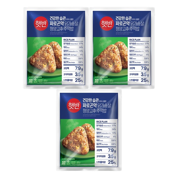 CJ제일제당 햇반 파로곤약주먹밥 청양고추 400g x3개
