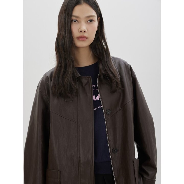 (대전신세계)페이크 레더 하프 자켓 C261PSF352