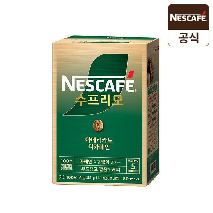 네스카페 수프리모 커피 아메리카노 블랙 스틱 디카페인 80T