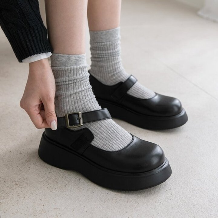 (더블경량창) 미루 벨크로 메리제인 통굽로퍼(5cm)