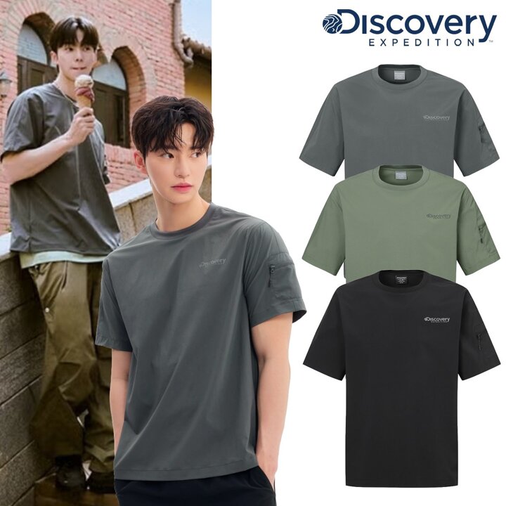(신세계강남점)[정상가 79000원] 디스커버리 DMRS85053 여름 냉감 남성 프레시벤트 우븐 소매 포켓 반팔 티셔츠