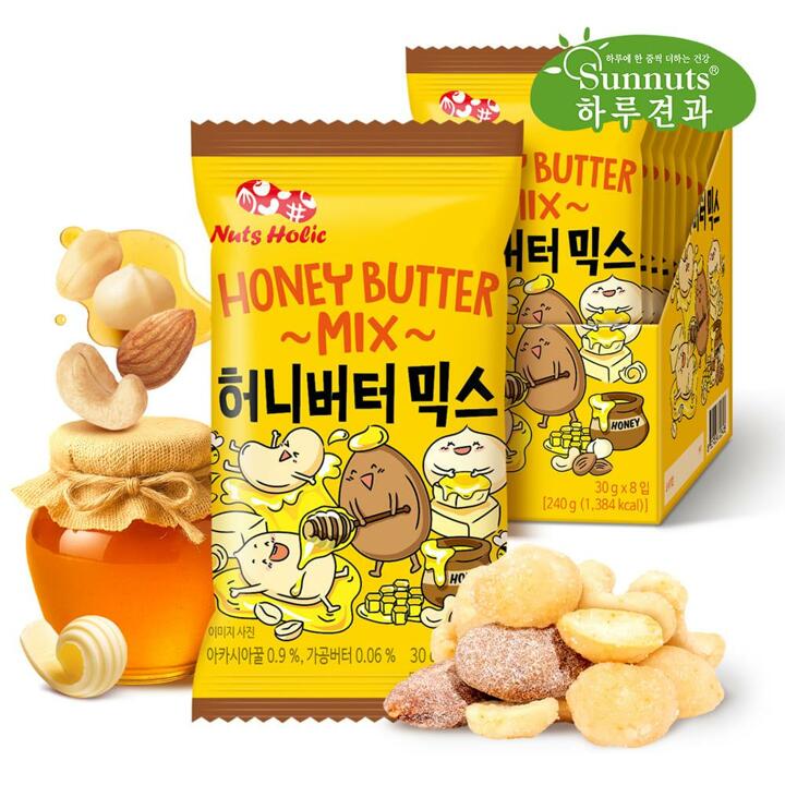 [하루견과] 허니버터믹스 30gx8입케이스/ 아몬드/ 캐슈넛/ 땅콩/ 마카다미아
