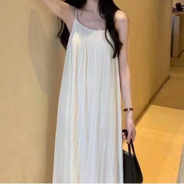 여성 여름 데일리 플리츠 여성끈나시 롱원피스