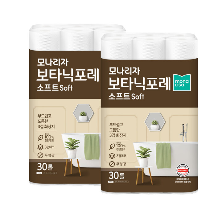 모나리자 보타닉포레 소프트 30m x 30롤 x 2팩 (천연펄프) 