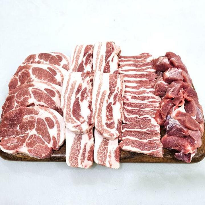 [청년미트] 1등급이상 한돈 모듬한판 1.2Kg / 삼겹+목살+가브리+뒷고기 (구이용)