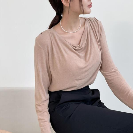 아트박스/옷자락 여자 여리핏 드레이프 긴팔 티셔츠