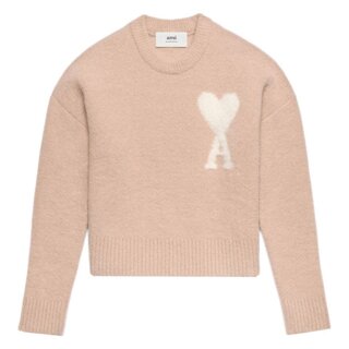 [아미] [UKS025 KN0032 685] 공용 빅하트 로고 라운드넥 울 니트 앤티크 핑크 STK