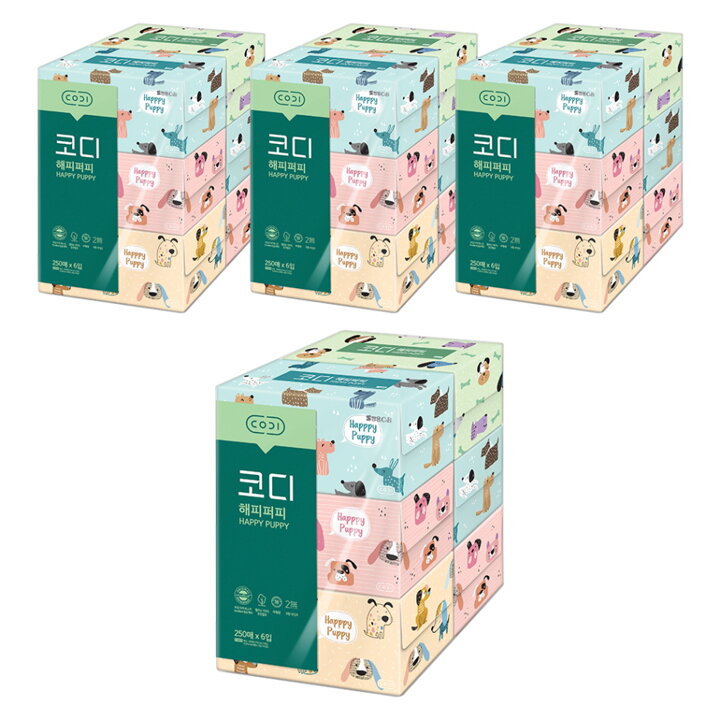 코디 해피퍼피 미용티슈 250매*6입 4팩