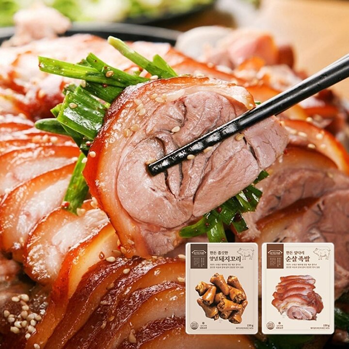 [한국민속촌] 한돈 앞다리 순살 족발 150g x 4팩 + 양념 돼지꼬리 230g x 2팩