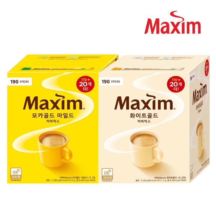 [맥심] 모카골드 커피믹스 190T+화이트골드 커피믹스 190T