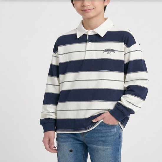 패션플러스[41363] 틴즈 더블페이스 스트라이프 카라 티셔츠네이비097(14580-031-605-09)DG