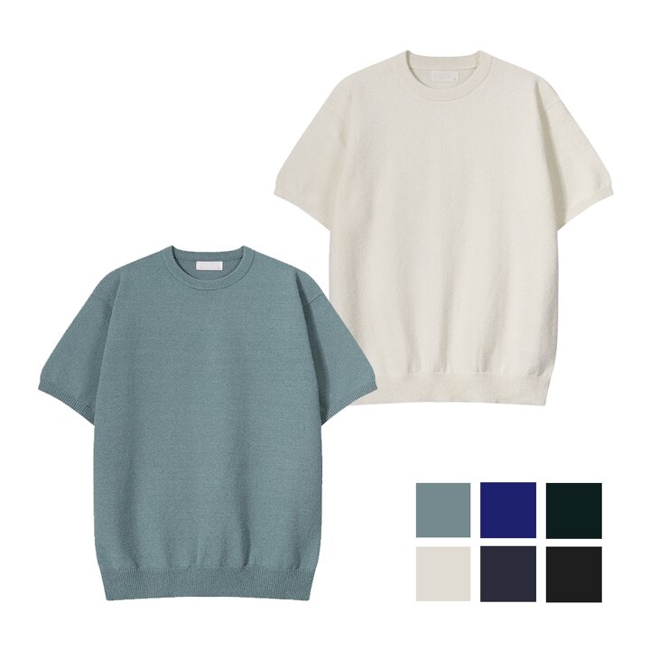 남자 데일리 라운드넥 솔리드 반팔 니트티 SG-KNH-Q060-코발트