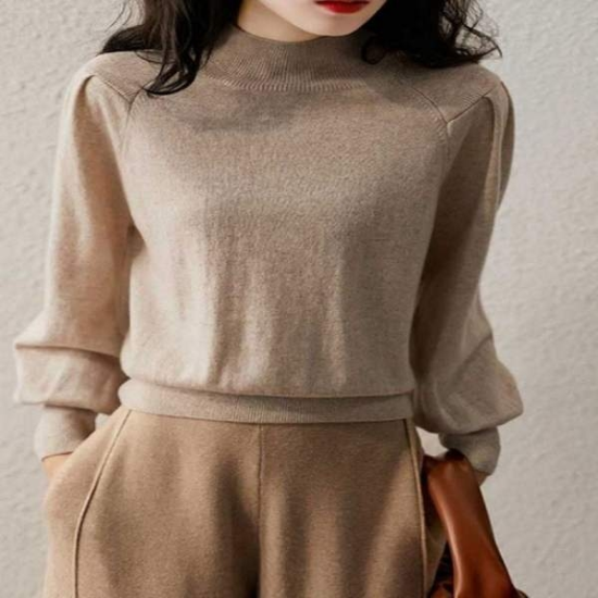 크롭티 여자 반팔티 하프터틀넥 퍼프소매 면티 반팔맨투맨