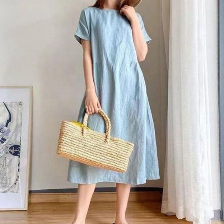 모노무드 xmfl-2 여성 여름 원피스 롱 라인 반팔 무지 나들이 심플