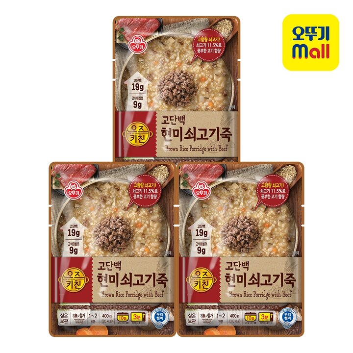 [오뚜기] 오즈키친 고단백 현미쇠고기죽 400g 3개