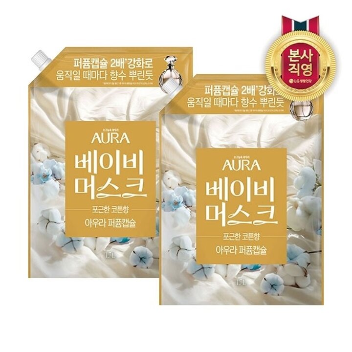 아우라 30일지속 초고농축 퍼퓸캡슐 섬유유연제 1.7L 리필 베이비머스크 x 2개19642005588346