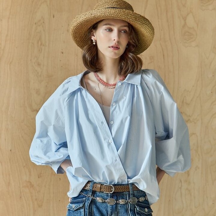 벌룬 벨소매 크롭 셔츠 블라우스 ZE05QB006NH