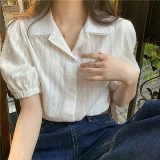 퍼프 카라 셔츠 LL 퍼프카라블라우스 블라우스 깔끔한19645399667501