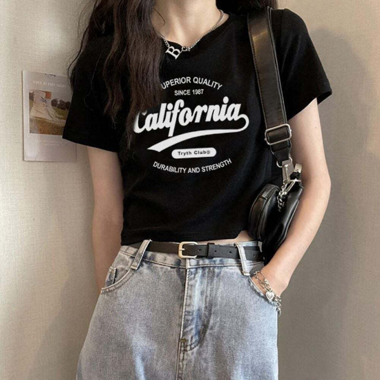모노무드 여성 2컬러 데일리 여름티셔츠 영문프린팅 크롭티셔츠