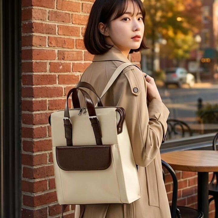 [에피소드블랑]여성투톤가죽스퀘어백팩