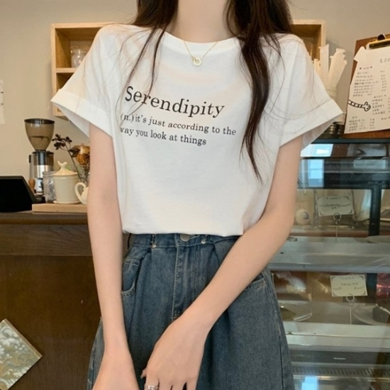 데일리 캐주얼 레터링 티셔츠 반팔 롤업 티셔츠19613898667501