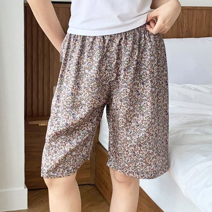 마리끄 국내생산 시원한 실내복 여성 인견 플라워 5부 7부 바지