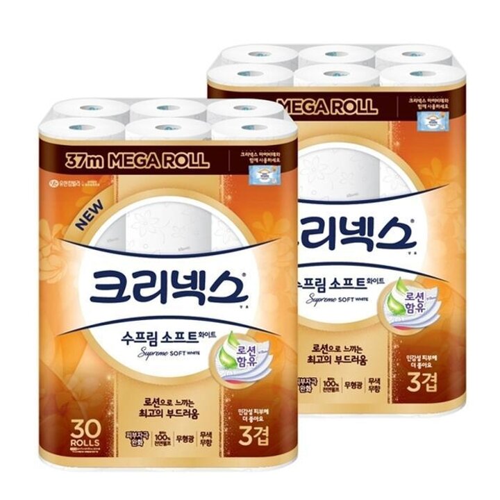 크리넥스수프림소프트3겹화장지37mx30롤x2팩