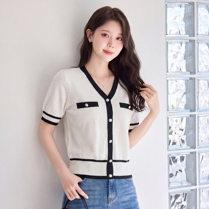 [모리스커밍홈] 배색라인 브이넥 니트_M2604KN630B