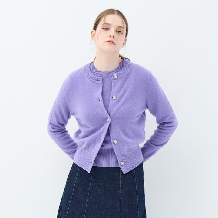 (신세계센텀점)캐시미어 베이직 크루넥 헤더 가디건 (ZFKKCA00AC-L/PURPLE)