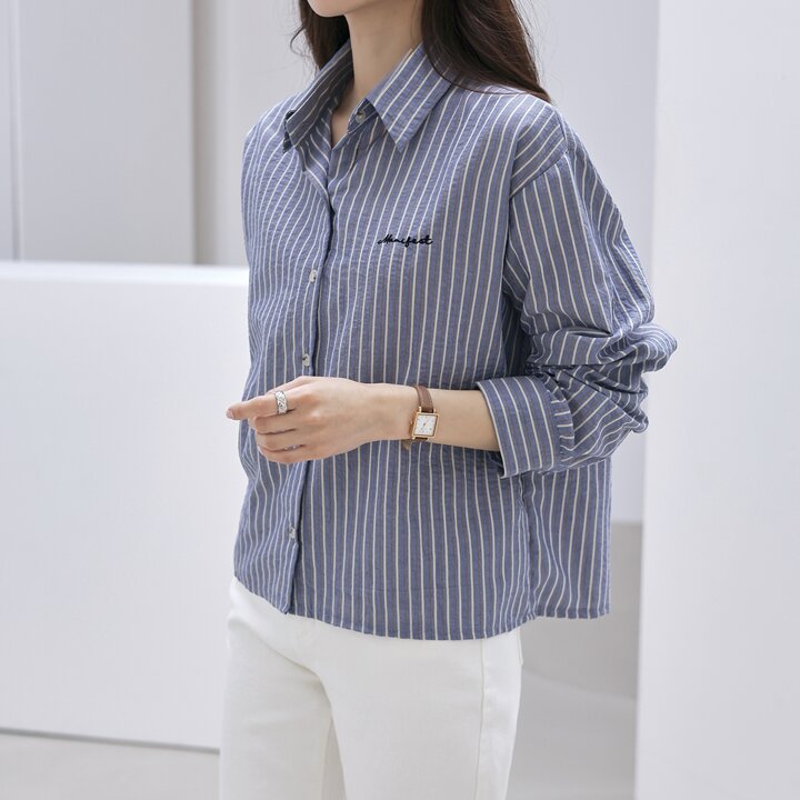 보셔 자수 스트라이프 셔츠