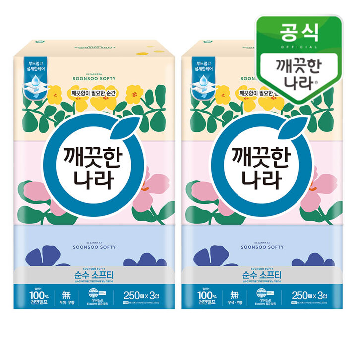 깨끗한나라 순수소프티 미용티슈 250매 3개x2팩