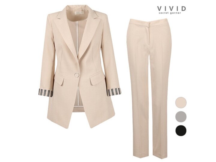 VIVID SET 여성모던소매배색 여름 정장자켓 팬츠 세트