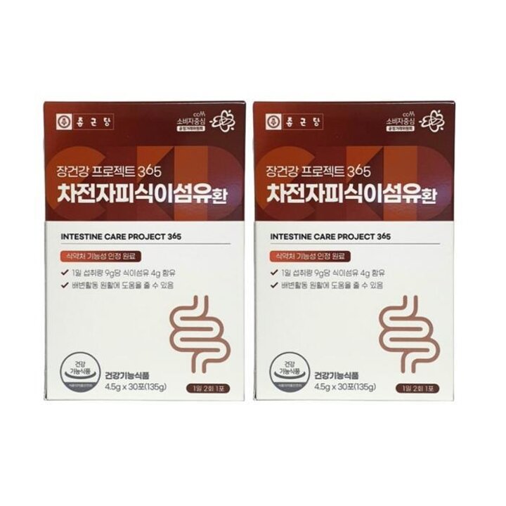 [종근당건강]종근당장건강프로젝트365차전자피식이섬유환4.5gx30포2개