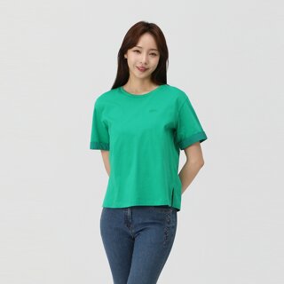 [PAT] 우븐 배색 자수 포인트 티셔츠_1K45305