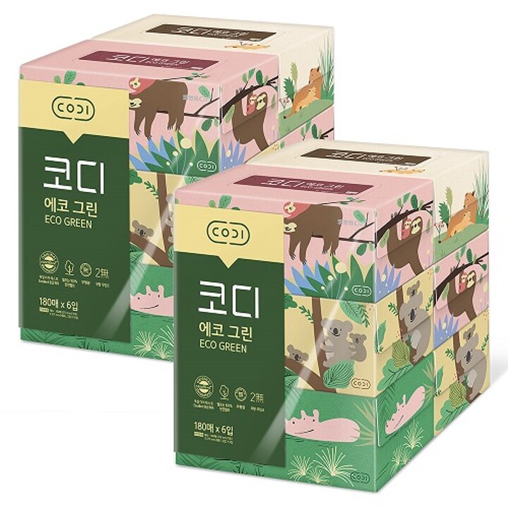 코디 에코그린 미용티슈 180매*6입 2팩