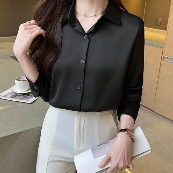 32167538-오피스룩하세련객룩심플한여성새틴셔츠