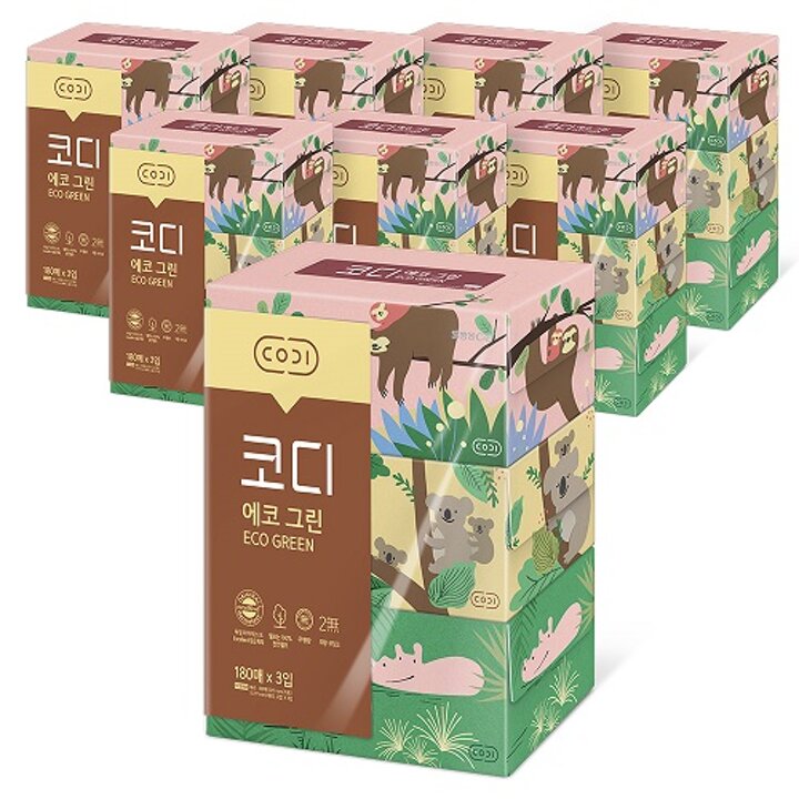 코디 에코그린 미용티슈 180매*3입 8팩