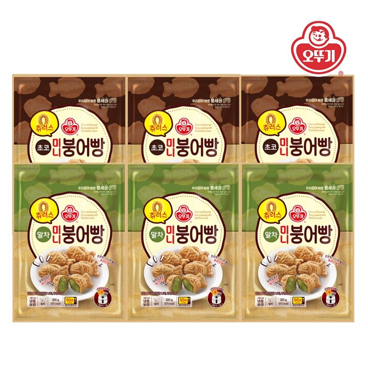 [오뚜기] 츄러스 미니붕어빵 초코 300g x 3개+미니붕어빵 말차 300g x 3개