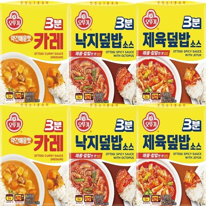 오뚜기3분카레약간매운맛+낙지덮밥소스+제육덮밥소스2개씩총6팩