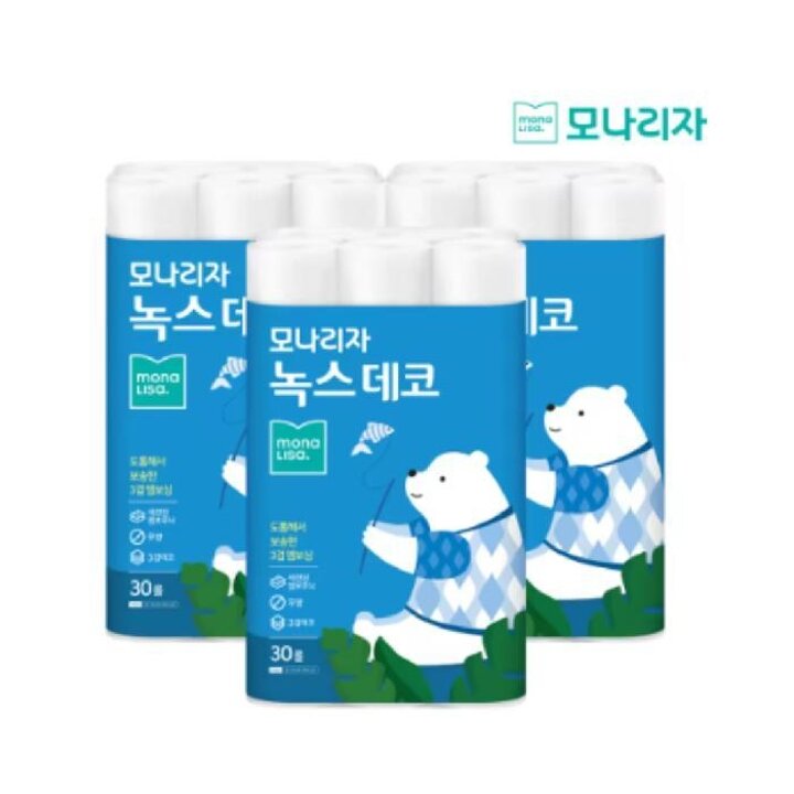 모나리자녹스3겹데코30M30롤x3개화장지휴지롤두루마리