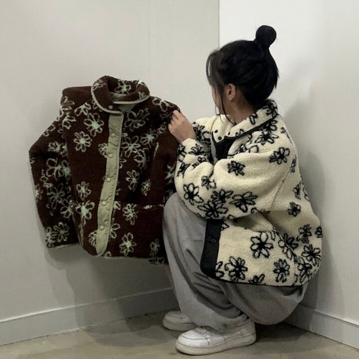 리버시블 플라워 양털 뽀글이 점퍼 꽃무늬 후리스