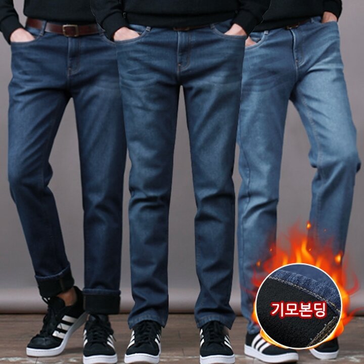 스댕클럽 남성용 겨울용 프리미엄 스판 기모 본딩 청바지 SWD4050