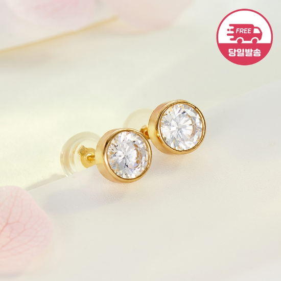 [비앤비골드] 당일발송 14K 볼드 베젤 큐빅 귀걸이 5mm 한쌍 JAE40418